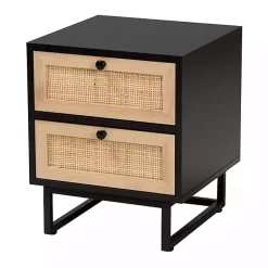 Kirklands Home Nightstands|Wood and Rattan 2-Drawer Nightstand Black