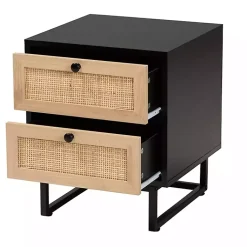 Kirklands Home Nightstands|Wood and Rattan 2-Drawer Nightstand Black