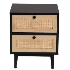 Kirklands Home Nightstands|Wood and Rattan 2-Drawer Nightstand Black