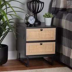 Kirklands Home Nightstands|Wood and Rattan 2-Drawer Nightstand Black