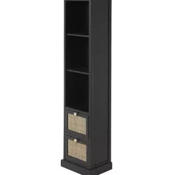 Kirklands Home Bookshelves|Wood and Rattan 3-Tier Bookcase Black