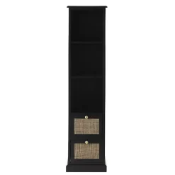 Kirklands Home Bookshelves|Wood and Rattan 3-Tier Bookcase Black