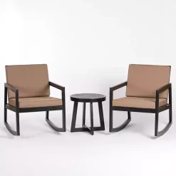 Kirklands Home Outdoor Sets|Black Wood Cushioned Rocker 3-pc. Conversation Set