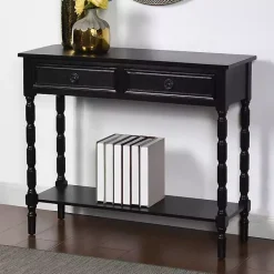 Kirklands Home Console Tables|Wood 2-Drawer Barrett Console Table Black