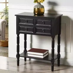 Kirklands Home Console Tables|Wood 4-Drawer Barrett Console Table Black