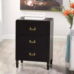 Kirklands Home Nightstands|Wood 3-Drawer Layla Nightstand Black