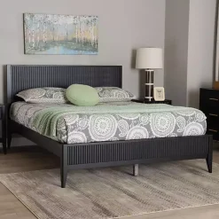 Kirklands Home Beds & Headboards|Wood Fluted Headboard Primrose Queen Bed Black