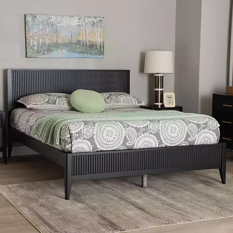 Kirklands Home Beds & Headboards|Wood Fluted Headboard Primrose Queen Bed Black