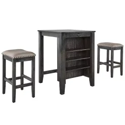 Kirklands Home Kitchen Islands & Bar Carts|Black Wood Linen 3-pc. USB Island and Stool Set