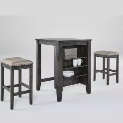 Kirklands Home Kitchen Islands & Bar Carts|Black Wood Linen 3-pc. USB Island and Stool Set