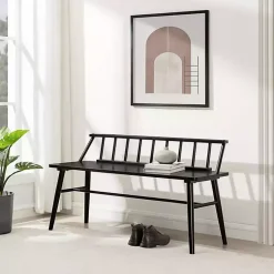 Kirklands Home Benches & Ottomans|Wood Low Back Spindle Bench Black