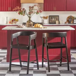 Kirklands Home Bar Stools & Counter Height Stools|Wood Rounded Modern Counter Stool Black