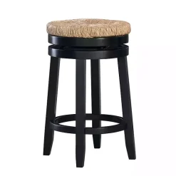 Kirklands Home Bar Stools & Counter Height Stools|Black Wood Seagrass Seat Swivel Counter Stool Tan
