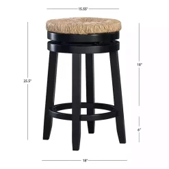 Kirklands Home Bar Stools & Counter Height Stools|Black Wood Seagrass Seat Swivel Counter Stool Tan