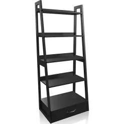Kirklands Home Bookshelves|Wood 5-Shelf Leaning Bookshelf Black