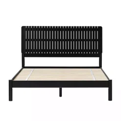 Kirklands Home Beds & Headboards|Wood Slatted Mid-Century Modern Queen Bed Black