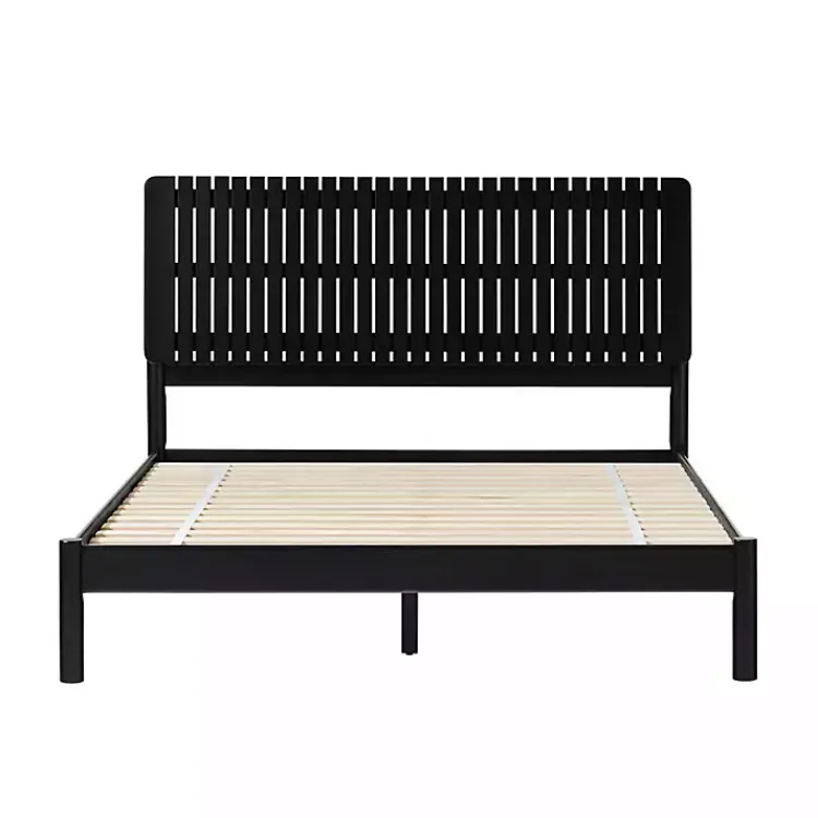 Kirklands Home Beds & Headboards|Wood Slatted Mid-Century Modern Queen Bed Black
