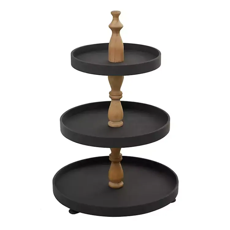 Kirklands Home Serving & Entertaining|Wood 3-Tiered Decorative Tray Black