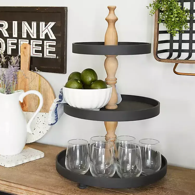 Kirklands Home Serving & Entertaining|Wood 3-Tiered Decorative Tray Black