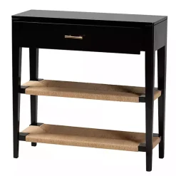 Kirklands Home Console Tables|Wood Woven Shelves Console Table Black