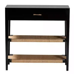 Kirklands Home Console Tables|Wood Woven Shelves Console Table Black