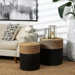 Kirklands Home Accent & End Tables|Black Wood Wrapped Rope Accent Tables, Set of 2 Brown