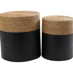 Kirklands Home Accent & End Tables|Black Wood Wrapped Rope Accent Tables, Set of 2 Brown