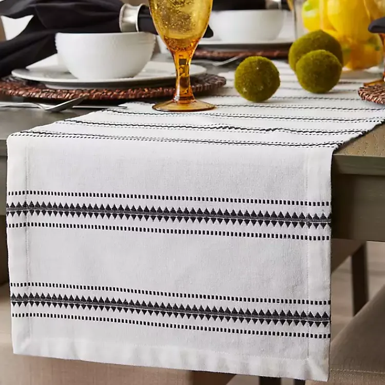 Kirklands Home Table Linens|Zig Zag Dobby Stripe Table Runner, 72 in. Black