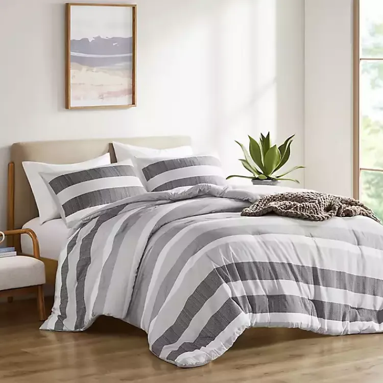Kirklands Home Comforters|Blake Gray Stripe 3-pc. Full/Queen Comforter Set