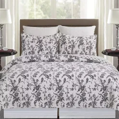 Kirklands Home Quilts|Bleighton Black Floral 3-pc. Full/Queen Quilt Set