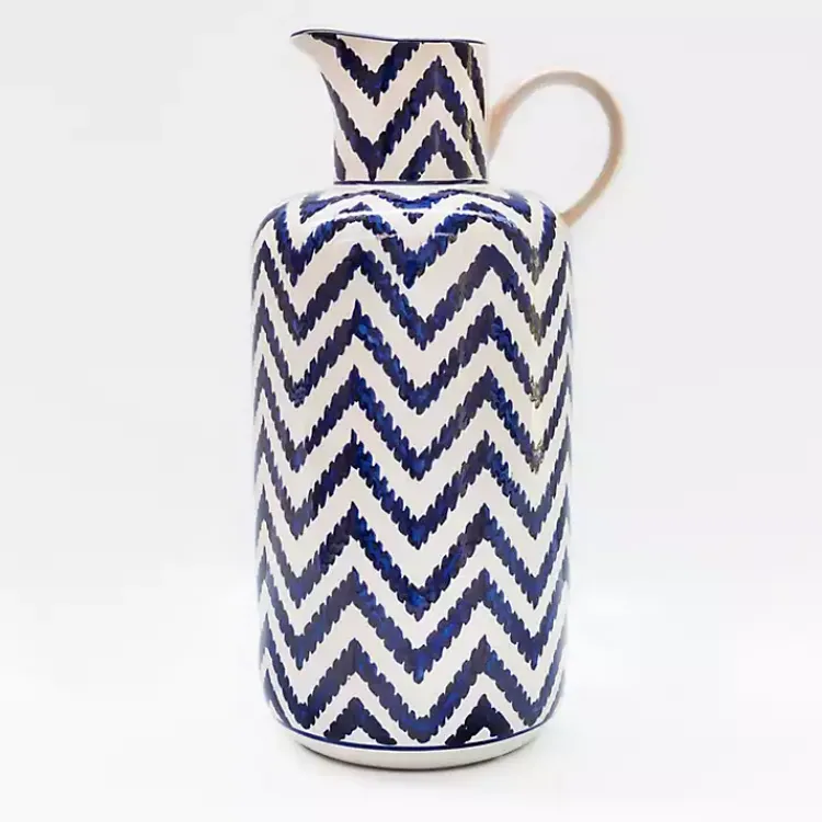 Hot Blue & White Chevron Ceramic Pitcher Vase Vases