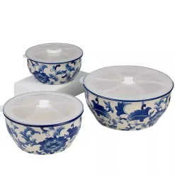 Kirklands Home Dinnerware|Blue & White 6-pc. Ceramic Food Storage Bowl Set