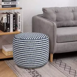 Discount Blue & White Stripe Organic Cotton Pouf Poufs & Floor Cushions