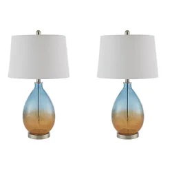 Kirklands Home Table Lamps|Blue and Amber Glass Table Lamps, Set of 2 White