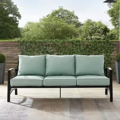 Kirklands Home Outdoor Seating|and Bronze Kaplan X-Arm Outdoor Sofa Blue