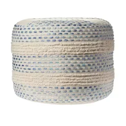 Clearance Blue and Cream Textured Stripe Pouf Poufs & Floor Cushions