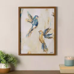 Kirklands Home Framed Art|Blue and Gold Birds Framed Art Print