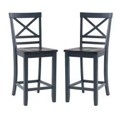 Kirklands Home Bar Stools & Counter Height Stools|Blue and Gray Wood Aliza Counter Stools, Set of 2