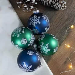 Outlet Blue and Green Snowflake Ornaments, Set of 4 Christmas Ornaments