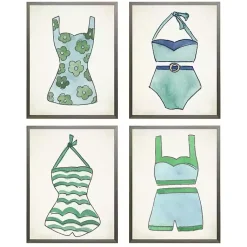 Kirklands Home Framed Art|Blue and Green Vintage Swimsuits Art, Set of 4