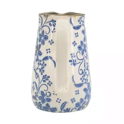 Outlet Blue and Ivory Floral Ceramic Pitcher Vase Vases