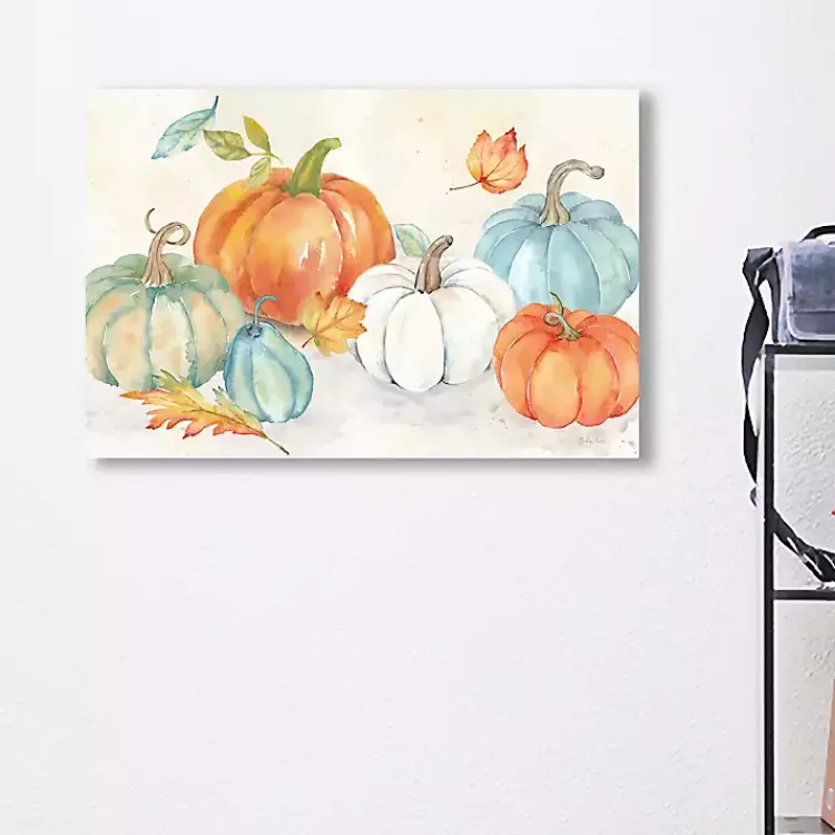 Sale Blue and Orange Pumpkin Patch Canvas Art Print Fall
