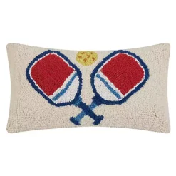 Sale Blue and Red Pickleball Hooked Lumbar Pillow Pillows