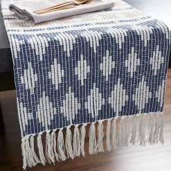 Kirklands Home Table Linens|Blue and Stone Diamond Table Runner, 108 in.