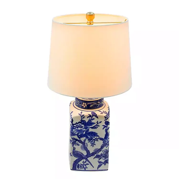 Kirklands Home Table Lamps|Blue and Bird Pattern Table Lamp White
