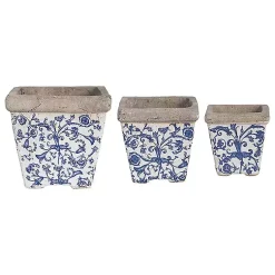 Kirklands Home Planters|Blue and White Ceramic Flower Pots, Set of 3