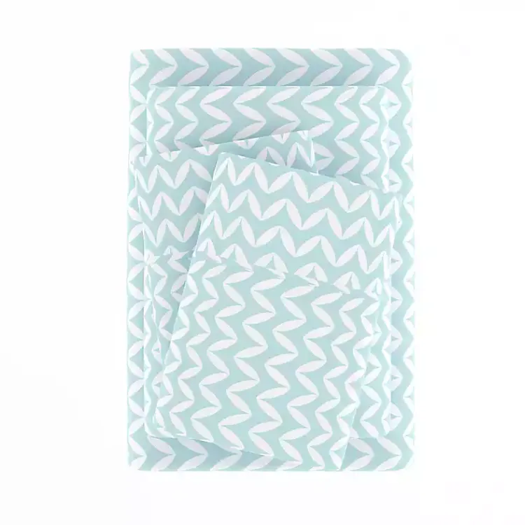 Kirklands Home Bed Sheets|Blue and White Chevron 3-pc. Twin Sheet Set