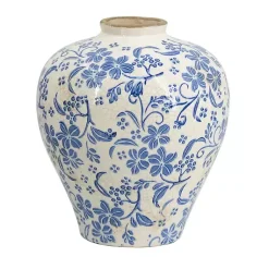 Hot Blue and White Floral Urn Ceramic Vase, 10 in. Vases