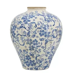 Outlet Blue and White Floral Urn Ceramic Vase, 11 in. Vases