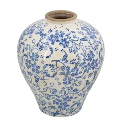Outlet Blue and White Floral Urn Ceramic Vase, 11 in. Vases